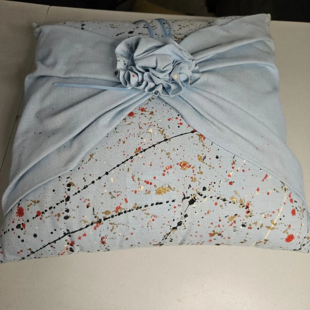 Handmade‎ Abstract Paint Splatter Throw Pillow Light Blue Rosette Accent 14x14